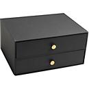 Exacompta OfficeByMe Schubladenbox A4+ Schwarz, 2 Schubladen mit Goldknopf, FSC-Karton, stapelbar