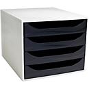 Exacompta Schubladenbox 4 Schübe Himbeerfarben, A4/A4+, offene Front, leise, Sicherheitsstopp
