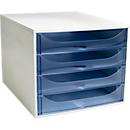 Exacompta Schubladenbox ECOBOX, A4+, 4 halboffene Schübe, Griffmulden, Blauer Engel, B 284 x T 348 x H 234 mm, Polystyrol, eisblau