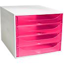 Exacompta Schubladenbox ECOBOX, A4+, 4 halboffene Schübe, Griffmulden, Blauer Engel, B 284 x T 348 x H 234 mm, Polystyrol, himbeerfarben