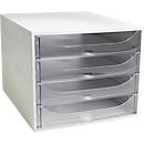 Exacompta Schubladenbox ECOBOX, A4+, 4 halboffene Schübe, Griffmulden, Blauer Engel, B 284 x T 348 x H 234 mm, Polystyrol, kristallklar