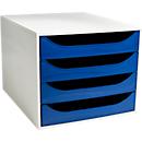 Exacompta Schubladenbox ECOBOX, A4+, 4 halboffene Schübe, Griffmulden, Blauer Engel, B 284 x T 348 x H 234 mm, Polystyrol, nachtblau
