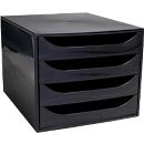 Exacompta Schubladenbox ECOBOX, A4+, 4 halboffene Schübe, Griffmulden, Blauer Engel, B 284 x T 348 x H 234 mm, Polystyrol, schwarz
