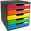 Exacompta Schubladenbox MODULO, modular, A4+, 5 abschliessbare Schübe, Griffmulden, Blauer Engel, B 350 x T 320 x H 288 mm, Polystyrol, harlekin