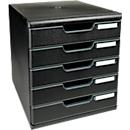 Exacompta Schubladenbox MODULO, modular, A4+, 5 geschlossene Schübe, Griffmulden, Blauer Engel, B 350 x T 320 x H 288 mm, Polystyrol, schwarz