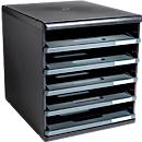 Exacompta Schubladenbox MODULO, modular, A4+, 5 offene Schübe, Griffmulden, stapelbar, Blauer Engel, B 350 x T 320 x H 288 mm, Polystyrol, dunkelgrau