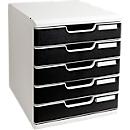 Exacompta Schubladenbox MODULO Office, modular, A4+, 5 geschlossene Schübe, Griffmulden, stapelbar, Blauer Engel, B 350 x T 320 x H 288 mm, PS, schwarz