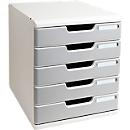 Exacompta Schubladenbox MODULO Office, modular, A4+, 5 geschlossene Schübe, Griffmulden, stapelbar, Blauer Engel, B 350 x T 320 x H 288 mm, PS, steingrau