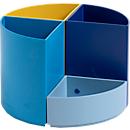 Exacompta Stifteköcher THE QUARTER Bee Blue, modulierbar, 2 gleich hohe + 2 niedrige Fächer, Blauer Engel, Ø 120 x H 83 mm, PS, farbig