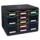 Exacompta Store-Box Multi Black Office Zwart/Harlekijn, 11 open lades (7 plat/4 hoog), geruisloos, 25 jaar garantie 