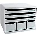 Exacompta STOREBOX Office gris clair, 6 tiroirs ouverts A4+ horizontal, profondeur 27 cm, silencieux, arrêt de sécurité, empilable