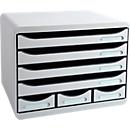 Exacompta STOREBOX Office gris clair, 7 tiroirs ouverts A4+ horizontal, profondeur 27 cm, silencieux, arrêt de sécurité, empilable, 25 ans