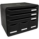 Exacompta STOREBOX Schwarz Glossy, 6 offene Schubladen A4+ quer, 27 cm tief, leise Auszüge, Sicherheitsstopp, stapelbar