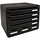 Exacompta STOREBOX Schwarz Glossy, 7 offene Schubladen A4+ im Querformat, 27 cm tief, leise, Sicherheitsstopp, 25 Jahre