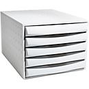 Exacompta THE BOX Boîte à tiroirs A4/A4+ 5 tiroirs fermés, gris clair bureau, fonctionnement silencieux avec butée de sécurité
