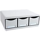 Exacompta Toolbox gris clair, module de rangement transversal avec 3 tiroirs, profondeur 27 cm, porte-étiquette, silencieux, garantie 25 ans
