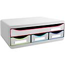 Exacompta TOOLBOX Weiß/Harlekin, Ablagemodul A4+ mit 4 Schubladen, 27 cm tief, 13,5 cm hoch, stapelbar, 25 Jahre