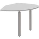 Extension table left BARI, 2 support feet, shape A, curved, W 1050 x D 1260 x H 680-820 mm, light grey