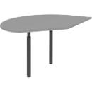 Extension table left BARI, 2 support feet, shape A, curved, W 1050 x D 1260 x H 680-820 mm, medium grey