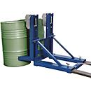 Fassheber asecos, als Stapleranbau, Stahl pulverbeschichtet, B 1050 x T 1080 x H 975 mm, für 2 Fässser, Traglast 700 kg