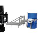 Fasskipper Bauer Typ FD/L, für 110-220 l Fässer, 360 kg, 270° Kippen, mit Handkurbel, Stapleraufnahme, mausgrau RAL 7005