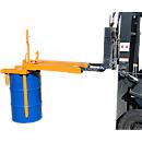 Fasswender Bauer Typ FW-I, für 200 l Fässer, 300 kg, Kippvorgang per Seilzug, Stapleraufnahme, Stahl gelborange
