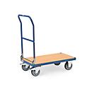 fetra® Chariot pliant, plateau en bois composite, 2 roues pivotantes et 2 fixes, 850 x 500 mm
