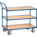 Fetra Etagewagen met 3 etages, L 1000 x B 600 mm, draagvermogen 300 kg, met TPE-wielen, briljantblauw RAL 5007