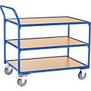 Fetra Etagewagen met 3 etages, L 1000 x B 700 mm, draagvermogen 300 kg, briljantblauw RAL 5007