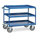 fetra Tischwagen, Stahl, brillantblau, mit Wannen, 3 Etagen, L 1021 x B 500 x H 870 mm, bis 