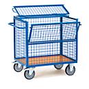 fetra Wire Box Trolley, acier, bleu, avec couvercle, L 1200 x L 800 x H 806 mm, jusqu'à 600 kg