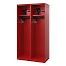 Feuerwehrspind C+P Evolo Flexo, 2 Abteile, mit Helmhalter, Bodengleiter, B 1000 x T 500 x H 1850 mm, RAL 3000 Feuerrot