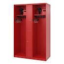 Feuerwehrspind C+P Evolo Maxi, 4 Abteile für 2 Personen, mit Helmhalter, Bodengleiter, B 1200 x T 500 x H 1850 mm, RAL 3000 Feuerrot