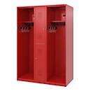 Feuerwehrspind C+P Evolo Maxi, 4 Abteile für 2 Personen, ohne Helmhalter, Bodengleiter, B 1300 x T 600 x H 1850 mm, RAL 3000 Feuerrot