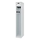 Feuerwehrspind C+P Evolo PRAKTUS, 1 Abteil, mit Sockel, Bodengleiter, B 300 x T 500 x H 1850 mm, RAL 7035 Lichtgrau