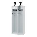 Feuerwehrspind C+P Evolo PRAKTUS, 2 Abteile, Helmhalter, mit Sockel, Bodengleiter, B 800 x T 500 x H 1850 mm, RAL 7035 Lichtgrau