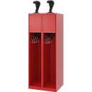 Feuerwehrspind C+P Evolo Youngster, 2 Abteile, mit Helmhalter, Bodengleiter, B 600 x T 500 x H 1530 mm, RAL 3000 Feuerrot