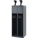 Feuerwehrspind C+P Evolo Youngster, 2 Abteile, mit Helmhalter, Bodengleiter, B 600 x T 500 x H 1530 mm, RAL 7016 Anthrazitgrau