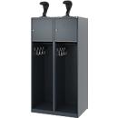 Feuerwehrspind C+P Evolo Youngster, 2 Abteile, mit Helmhalter, Bodengleiter, B 800 x T 500 x H 1530 mm, RAL 7016 Anthrazitgrau