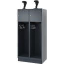 Feuerwehrspind C+P Evolo Youngster, 2 Abteile, mit Helmhalter, mit Sockel, B 800 x T 500 x H 1630 mm, RAL 7016 Anthrazitgrau
