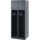 Feuerwehrspind C+P Evolo Youngster, 2 Abteile, ohne Helmhalter, Bodengleiter, B 600 x T 500 x H 1530 mm, RAL 7016 Anthrazitgrau