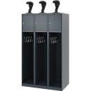 Feuerwehrspind C+P Evolo Youngster, 3 Abteile, mit Helmhalter, Bodengleiter, B 900 x T 500 x H 1530 mm, RAL 7016 Anthrazitgrau