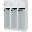 Feuerwehrspind C+P Evolo Youngster, 3 Abteile, ohne Helmhalter, Bodengleiter, B 1200 x T 500 x H 1530 mm, RAL 7035 Lichtgrau
