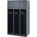 Feuerwehrspind C+P Evolo Youngster, 3 Abteile, ohne Helmhalter, Bodengleiter, B 900 x T 500 x H 1530 mm, RAL 7016 Anthrazitgrau