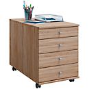 File cabinet on castors, 4 drawers with knob, W 420 x D 800 x H 570 mm, chipboard, oak Sonoma