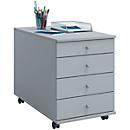 Filing cabinet on castors, 4 drawers with knob, W 420 x D 800 x H 570 mm, chipboard, grey