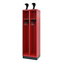 Fire department locker C+P Evolo EXPERT, 2 compartments, with plinth, W 600 x D 500 x H 1950 mm, RAL 3000 fire red/RAL 7016 anthracite gray