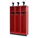 Fire department locker C+P Evolo EXPERT, 3 compartments, with plinth, W 1200 x D 500 x H 1950 mm, RAL 3000 fire red/RAL 7016 anthracite gray