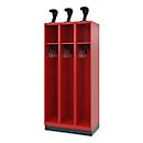 Fire department locker C+P Evolo EXPERT, 3 compartments, with plinth, W 900 x D 500 x H 1950 mm, RAL 3000 fire red/RAL 7016 anthracite gray