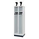 Firefighter locker C+P Evolo EXPERT, 2 compartments, with plinth, W 600 x D 500 x H 1950 mm, RAL 7035 light gray/RAL 7016 anthracite gray